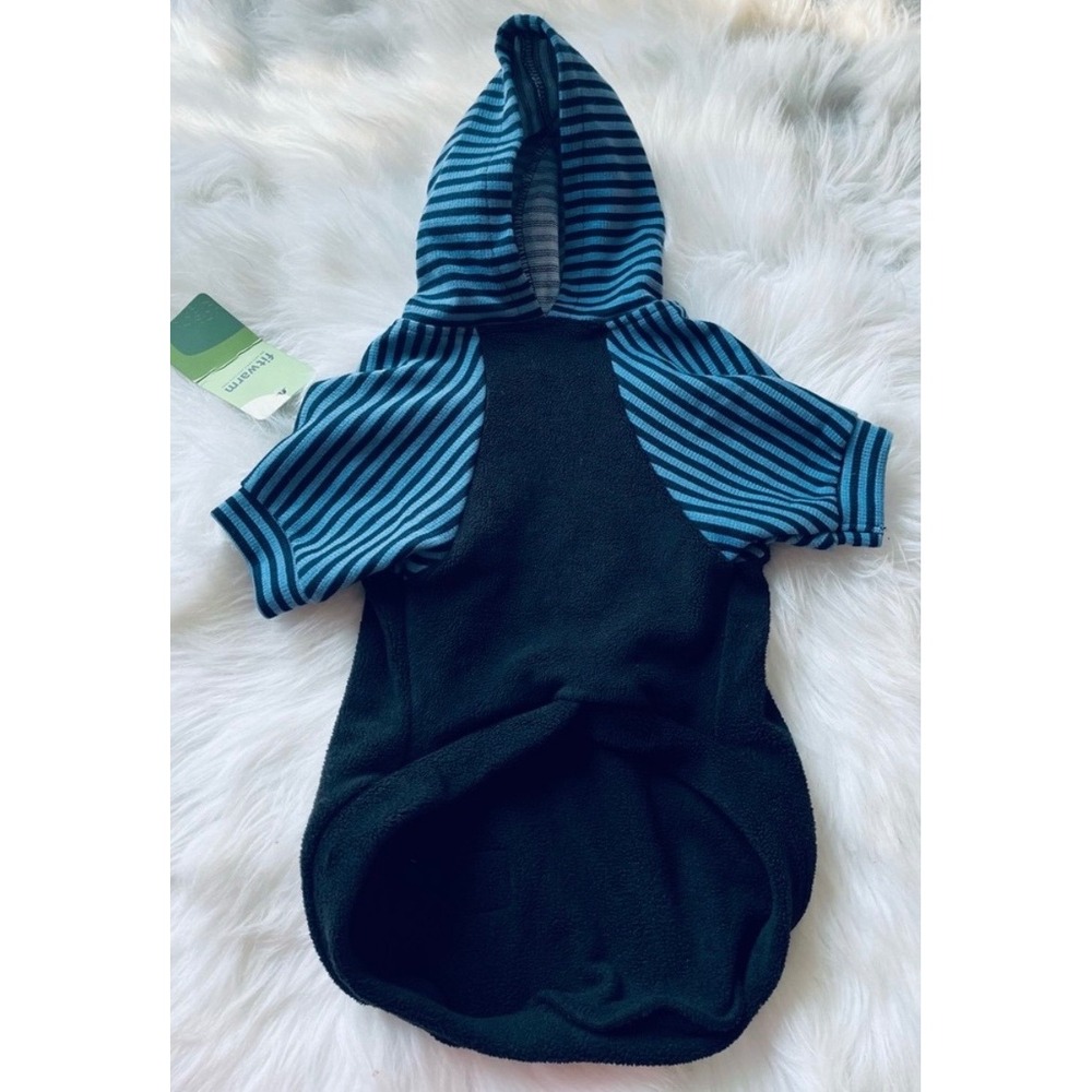 NEW Fit Warm Dog Hoodie Size Large Blue Striped Black Fleece Pet Sweater - Picture 3 of 5